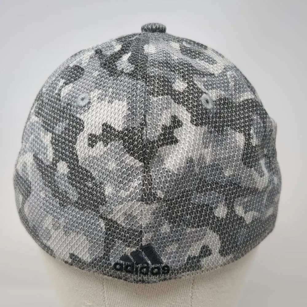 Adidas Baseball Cap Gray One Size Fitted Camo Mesh Stretch Hat Embroidered Logo